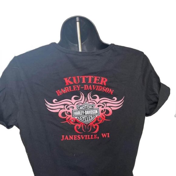 Harley-Davidson Women's Black V-Neck T-Shirt - Size L - Picture 2 of 3